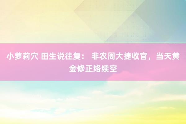 小萝莉穴 田生说往复： 非农周大捷收官，当天黄金修正络续空