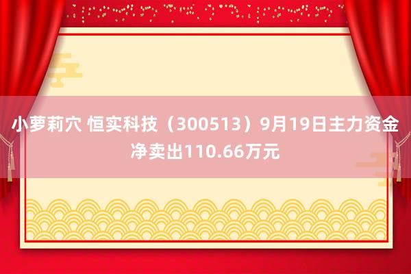 小萝莉穴 恒实科技（300513）9月19日主力资金净卖出110.66万元