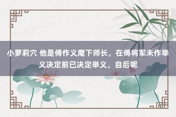 小萝莉穴 他是傅作义麾下师长，在傅将军未作举义决定前已决定举义，自后呢