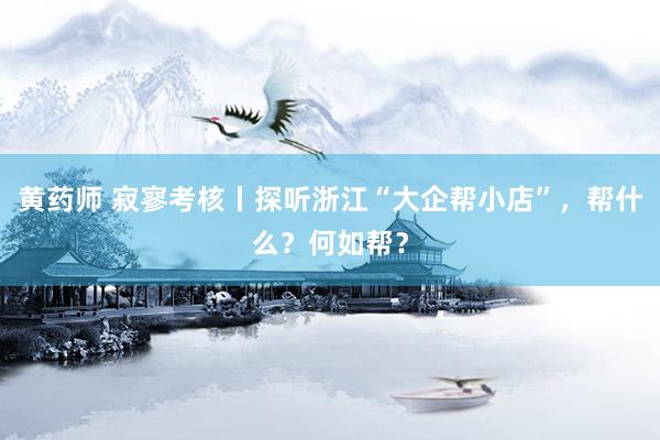 黄药师 寂寥考核丨探听浙江“大企帮小店”，帮什么？何如帮？