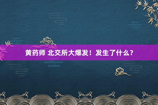 黄药师 北交所大爆发！发生了什么？