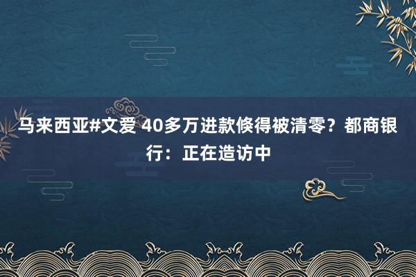 马来西亚#文爱 40多万进款倏得被清零？都商银行：正在造访中