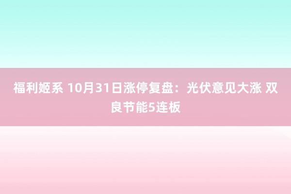 福利姬系 10月31日涨停复盘：光伏意见大涨 双良节能5连板
