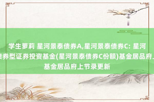 学生萝莉 星河景泰债券A,星河景泰债券C: 星河景泰纯债债券型证券投资基金(星河景泰债券C份额)基金居品府上节录更新