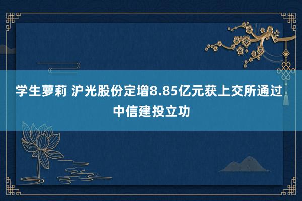 学生萝莉 沪光股份定增8.85亿元获上交所通过 中信建投立功