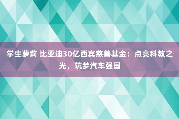 学生萝莉 比亚迪30亿西宾慈善基金：点亮科教之光，筑梦汽车强国
