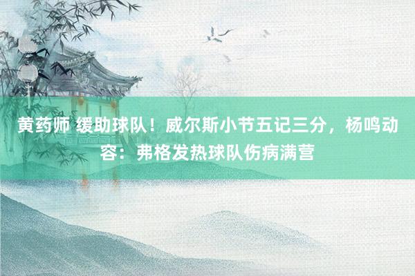 黄药师 缓助球队！威尔斯小节五记三分，杨鸣动容：弗格发热球队伤病满营