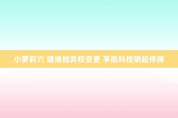 小萝莉穴 缱绻抛弃权变更 孚能科技明起停牌