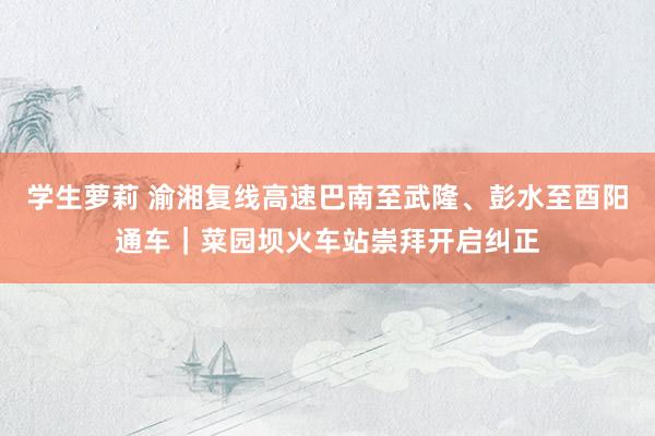 学生萝莉 渝湘复线高速巴南至武隆、彭水至酉阳通车｜菜园坝火车站崇拜开启纠正