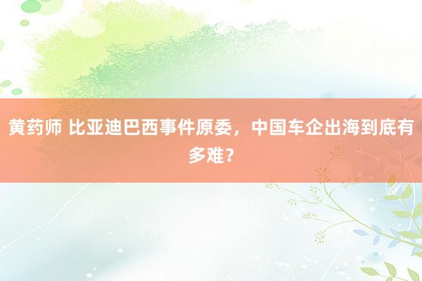 黄药师 比亚迪巴西事件原委，中国车企出海到底有多难？