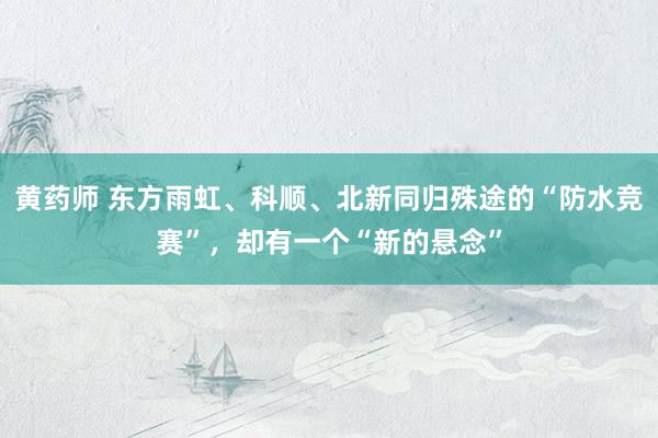 黄药师 东方雨虹、科顺、北新同归殊途的“防水竞赛”，却有一个“新的悬念”