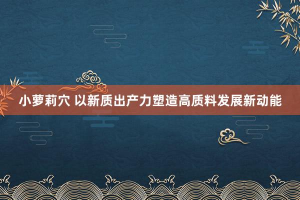 小萝莉穴 以新质出产力塑造高质料发展新动能