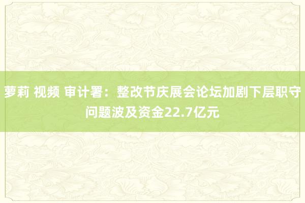 萝莉 视频 审计署：整改节庆展会论坛加剧下层职守问题波及资金22.7亿元