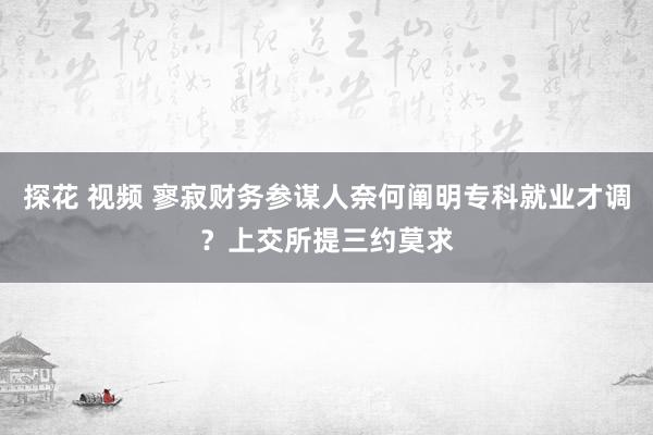 探花 视频 寥寂财务参谋人奈何阐明专科就业才调？上交所提三约莫求