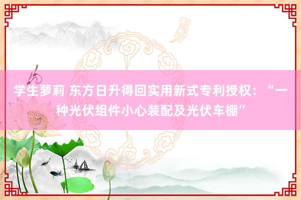 学生萝莉 东方日升得回实用新式专利授权：“一种光伏组件小心装配及光伏车棚”