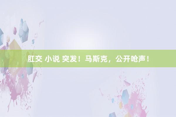 肛交 小说 突发！马斯克，公开呛声！