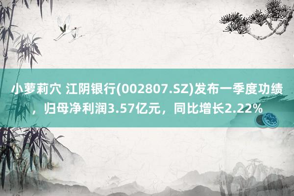 小萝莉穴 江阴银行(002807.SZ)发布一季度功绩，归母净利润3.57亿元，同比增长2.22%